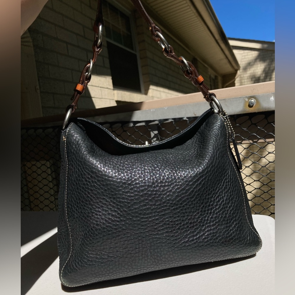 Vtg Coach Chelsea Turnlock Bag Black Pebbled Leather Fold Over Turn Lock Purse View 6